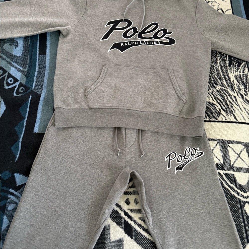 Polo Ralph Lauren Double Knit Cursive Script Logo Heather Grey Hoodie & Joggers